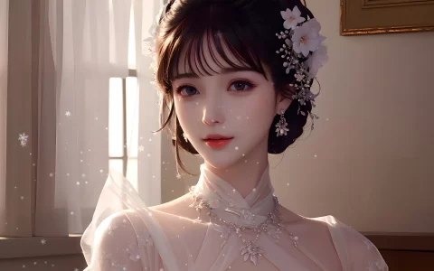 高颜值新娘精致妆容白色婚纱AI绘画系列高清壁纸