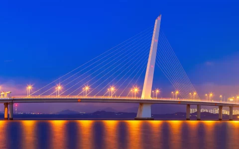 深圳湾最美跨海大桥的夜晚灯光五光十色风景壁纸
