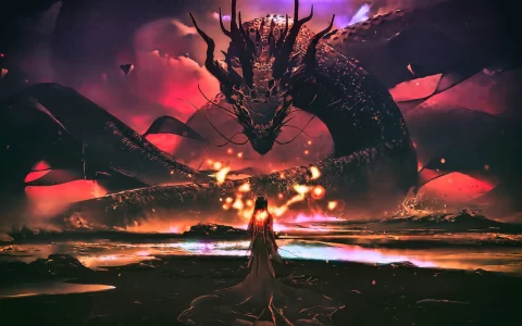 火山的女儿与熔岩中的邪恶巨龙唯美梦幻壁纸