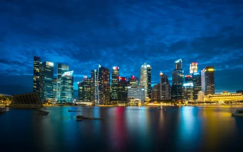 夜幕降临 新加坡天际线灯光璀璨城市风景壁纸