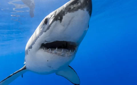 大海深处食物链顶端张大嘴巴的大鲨鱼桌面壁纸