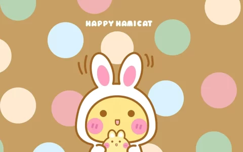 Hamicat哈咪猫白色兔兔装扮卡通图片桌面壁纸