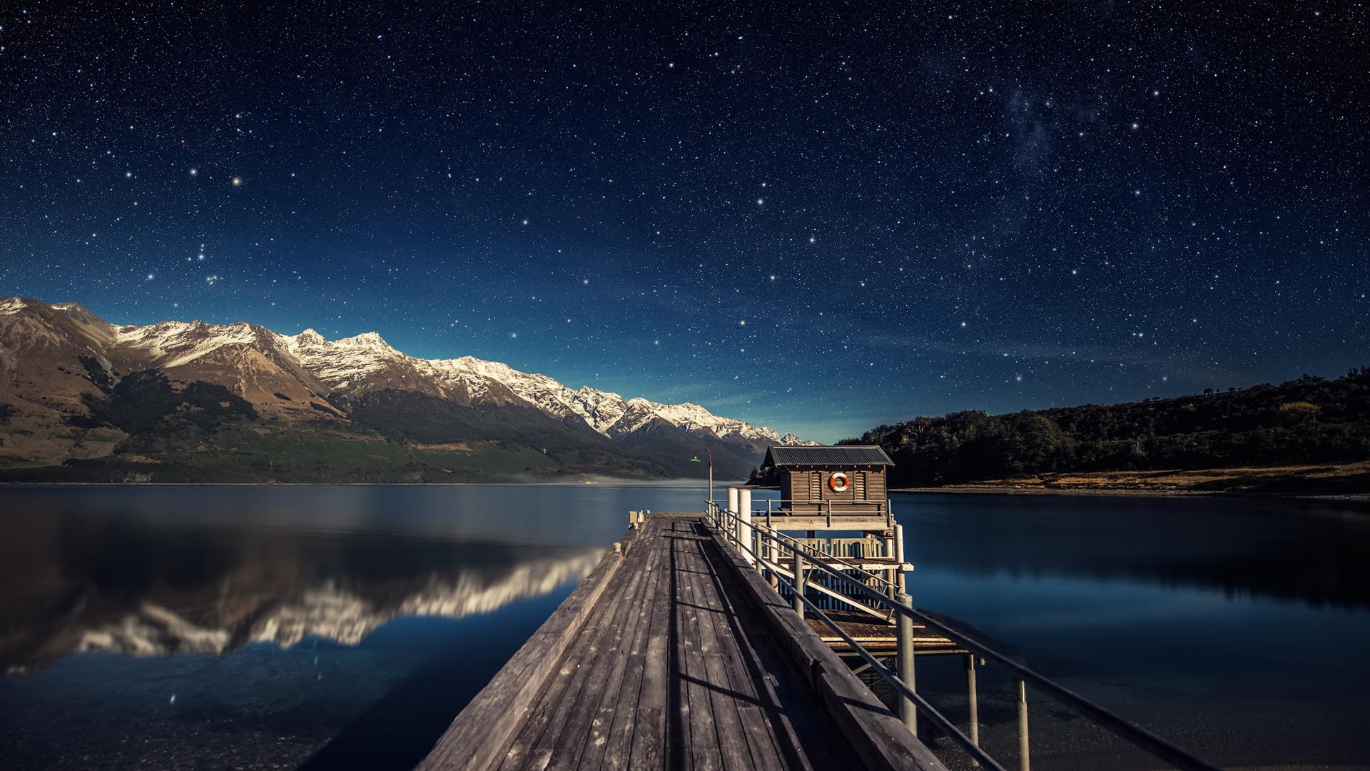 新西兰瓦卡蒂普湖星空风景桌面壁纸插图