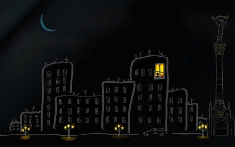 卡通城市夜景一角个性桌面壁纸